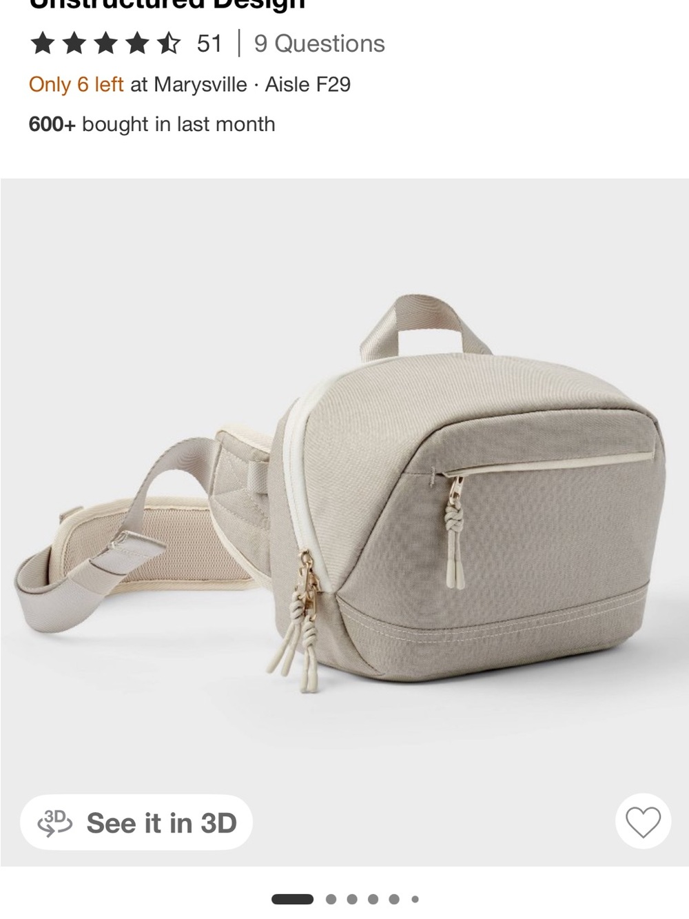 Brand New heyday Cream Crossbody camera Bag with Gold Zippers